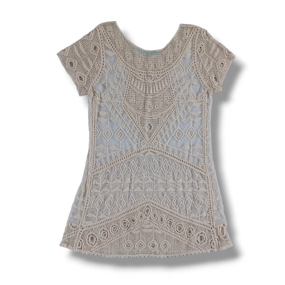 Maurices Womens Sheer Crochet Lace Mesh Tunic Top Cream Natural Size S - Picture 2 of 11